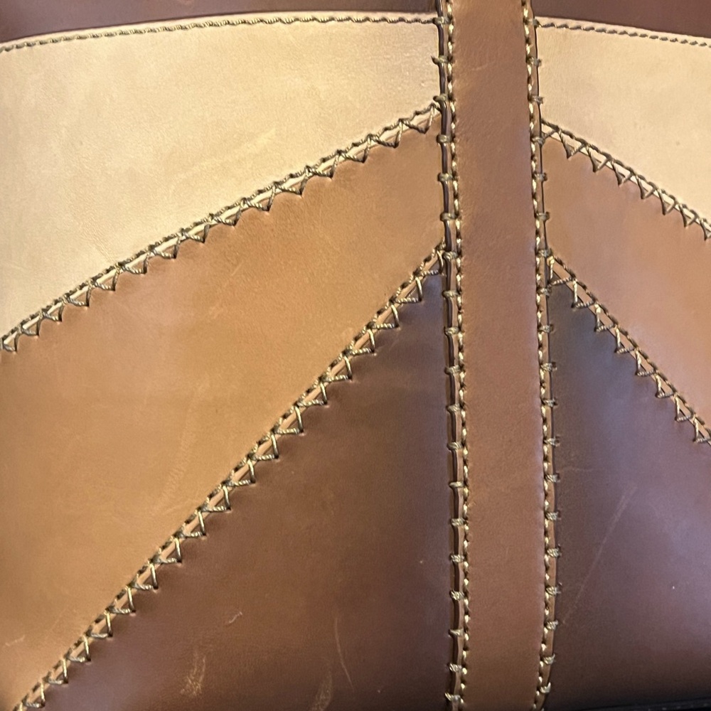 VERY RARE - FRYE Women's Ilana Color Block Bucket Hobo Leather Bag, Cognac Multi - Picture 11 of 13